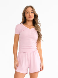 Rosie Pointelle Top - Pale Pink