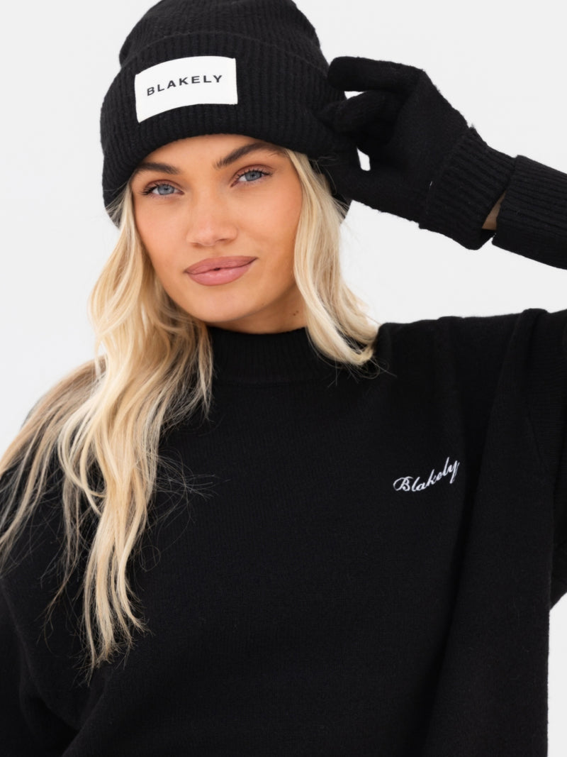 Label Knitted Gloves - Black