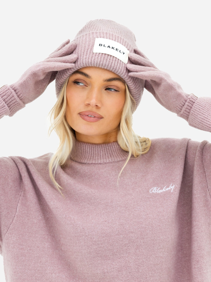 Label Knitted Gloves - Dusty Pink