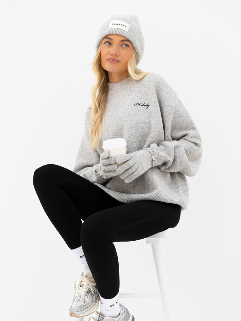 Label Knitted Gloves - Marl Grey