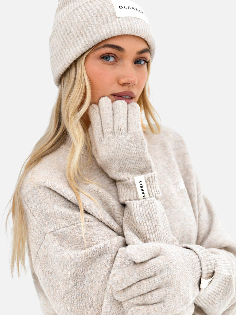 Label Knitted Gloves - Toasted Taupe