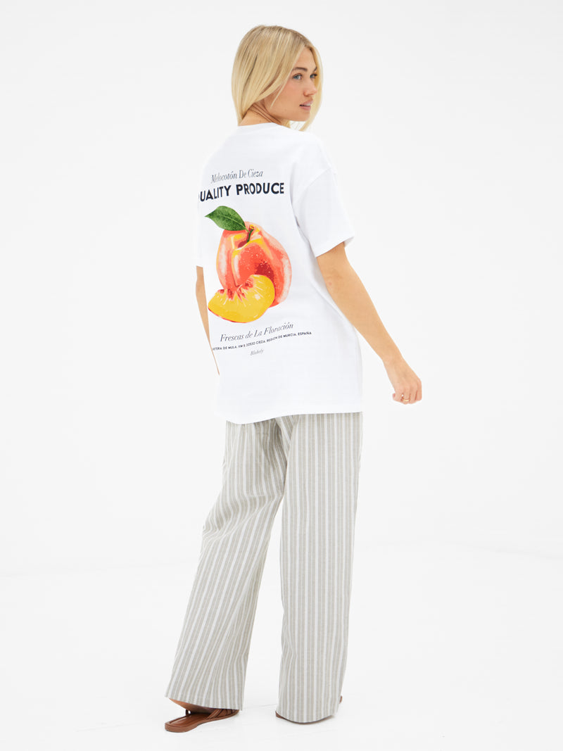 Pia Peach Oversized T-Shirt - White