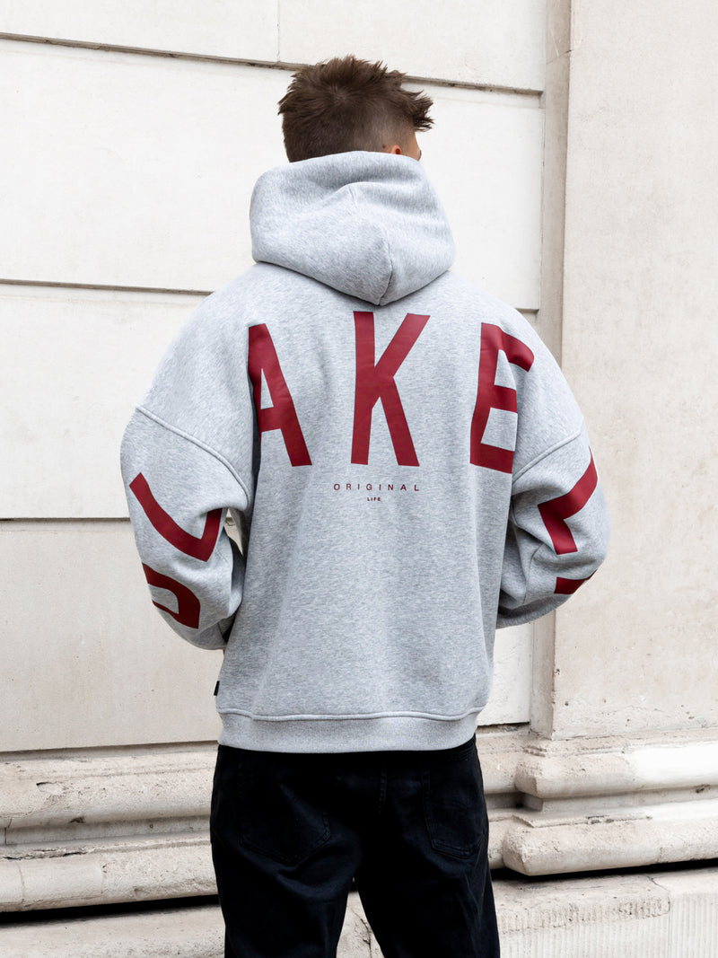 Idris Oversized Hoodie - Marl Grey & Red