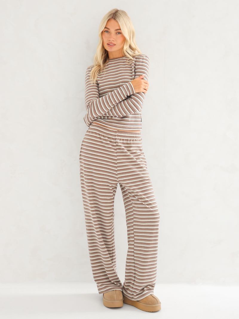 Sadie Stripe Wide Leg Trousers - Tan Stripe