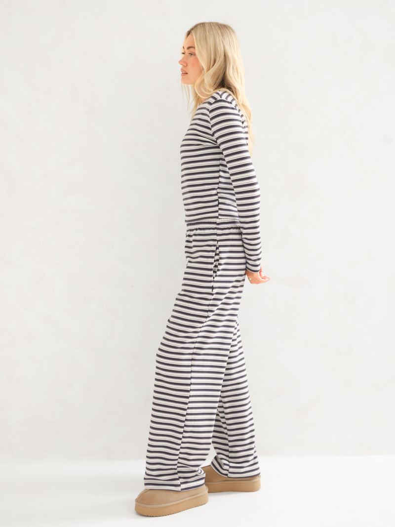 Sadie Stripe Wide Leg Trousers - Charcoal Stripe