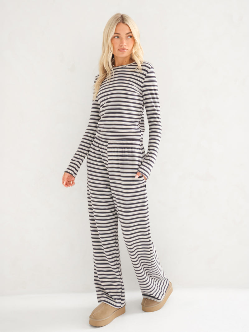 Sadie Stripe Wide Leg Trousers - Charcoal Stripe