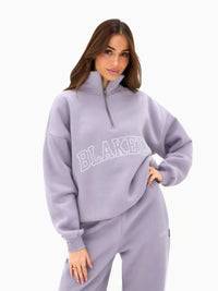 Outline Varsity 1/4 Zip Sweater - Washed Lilac