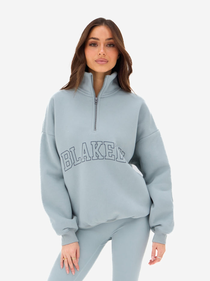 Outline Varsity 1/4 Zip Sweater - Mineral Blue