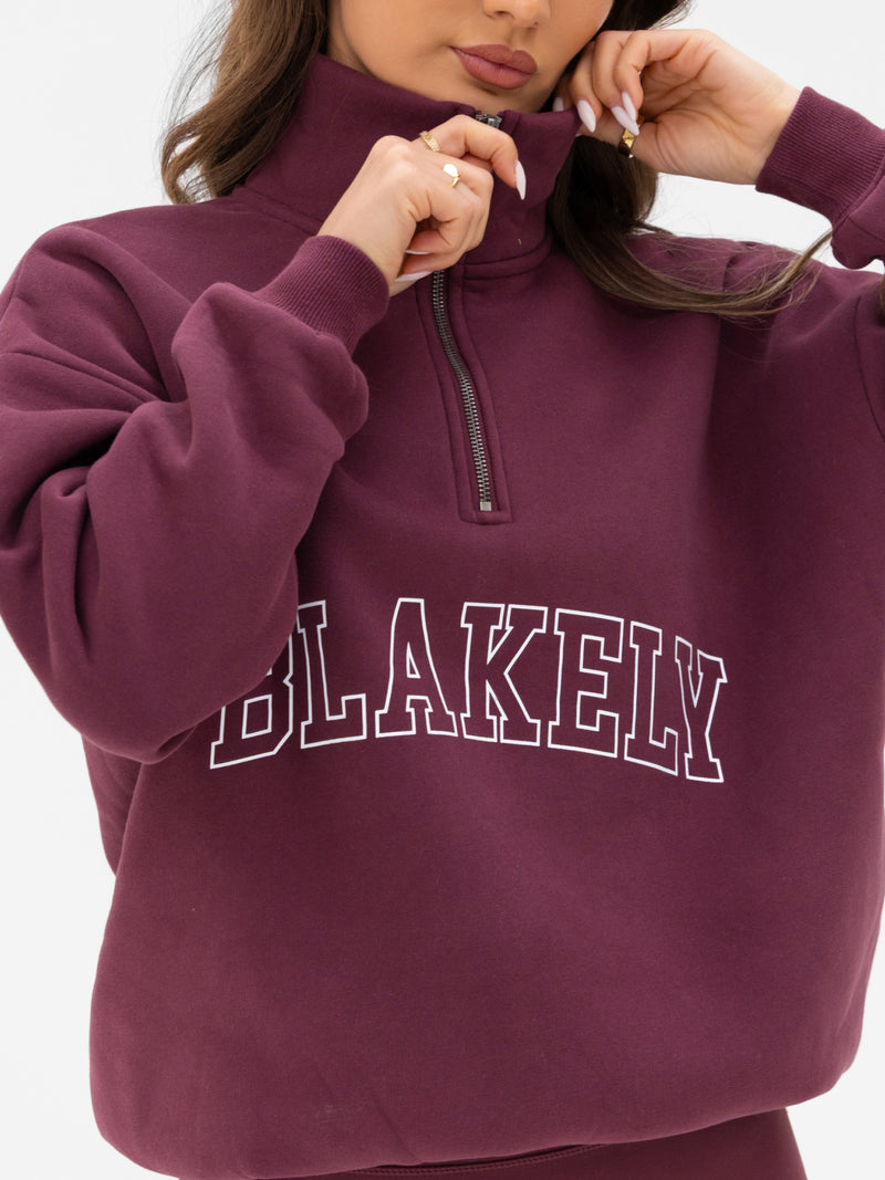 Outline Varsity 1/4 Zip Sweater - Old Burgundy