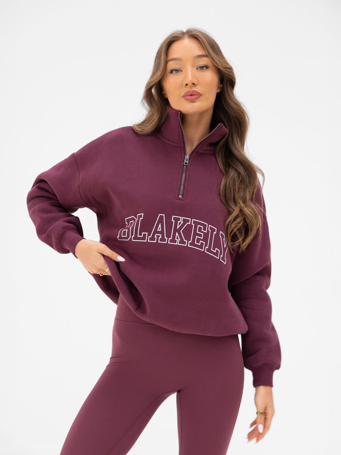 Outline Varsity 1/4 Zip Sweater - Old Burgundy