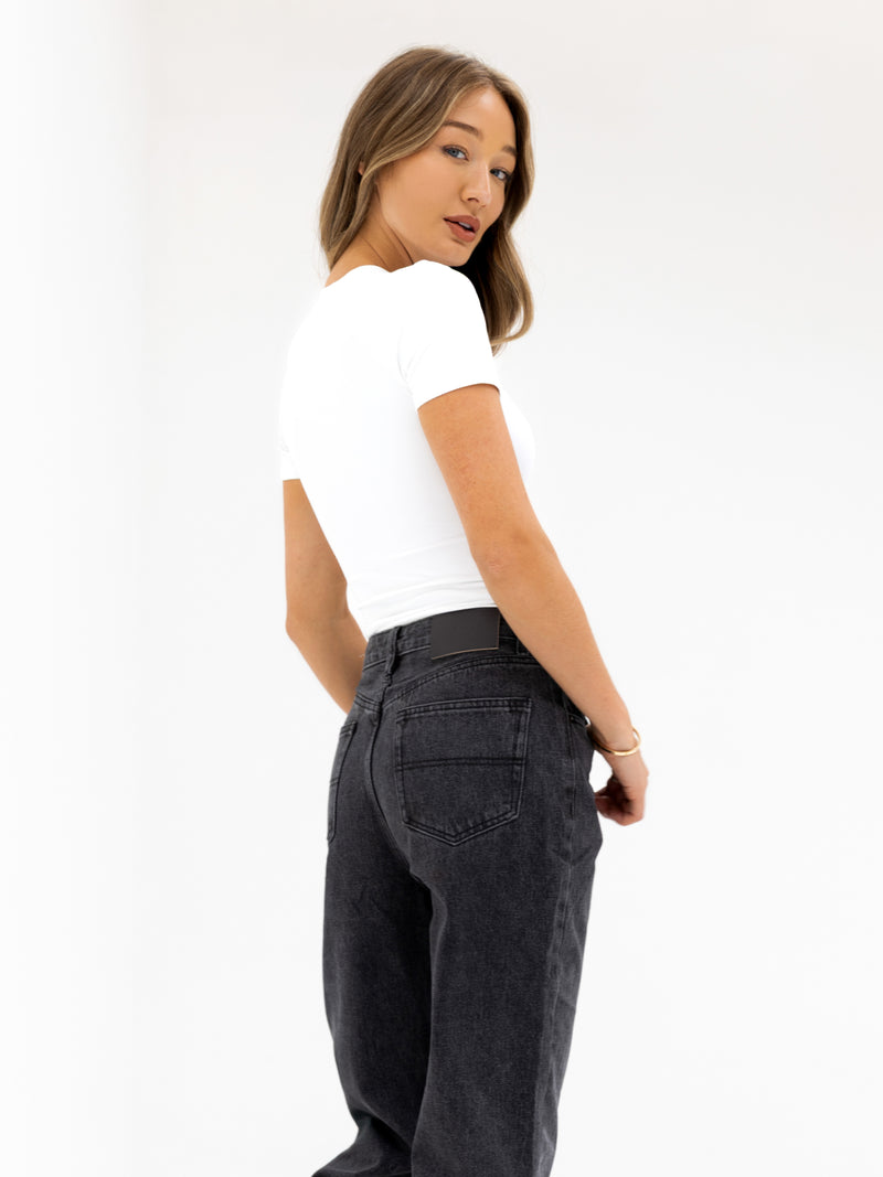 Blakely Mom Jeans - Washed Black