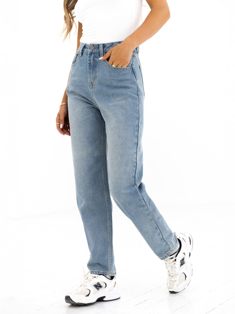 Blakely Mom Jeans - Faded Blue