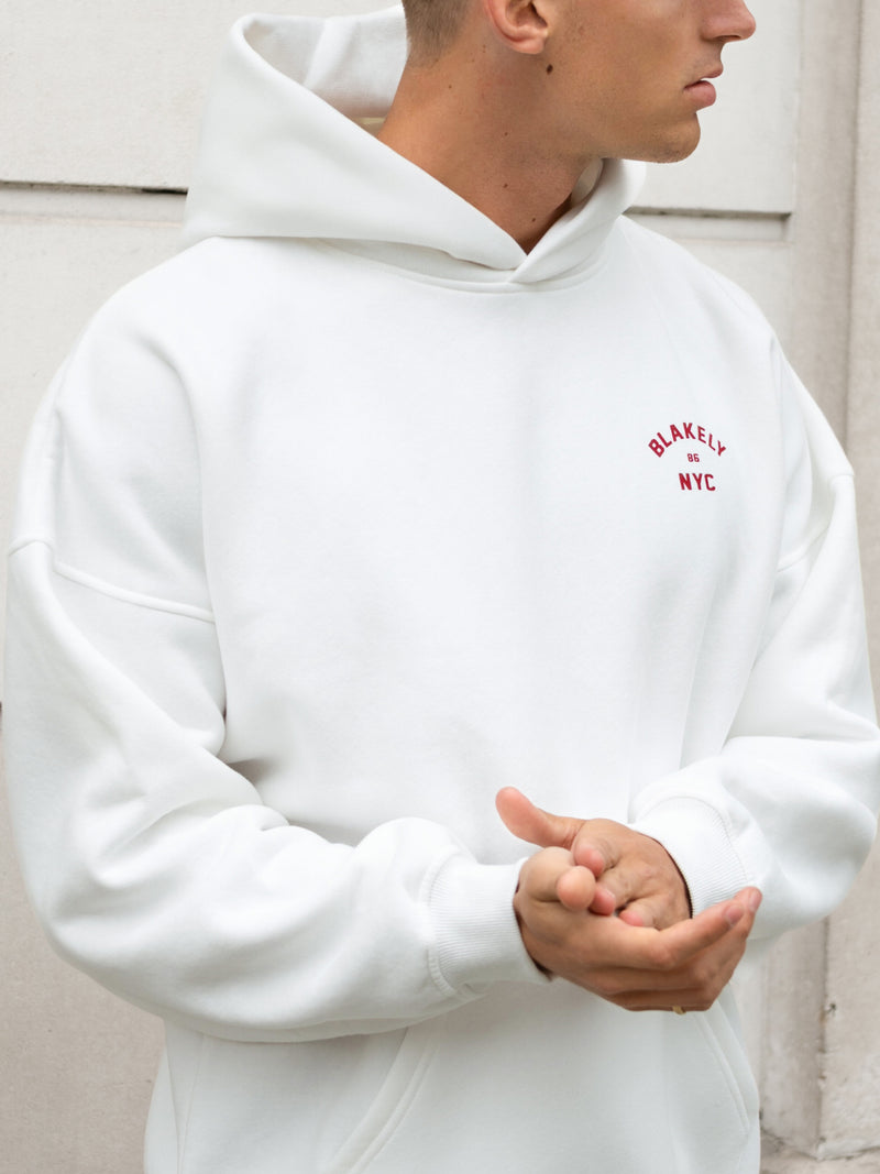 NYC Relaxed Hoodie - White & Red