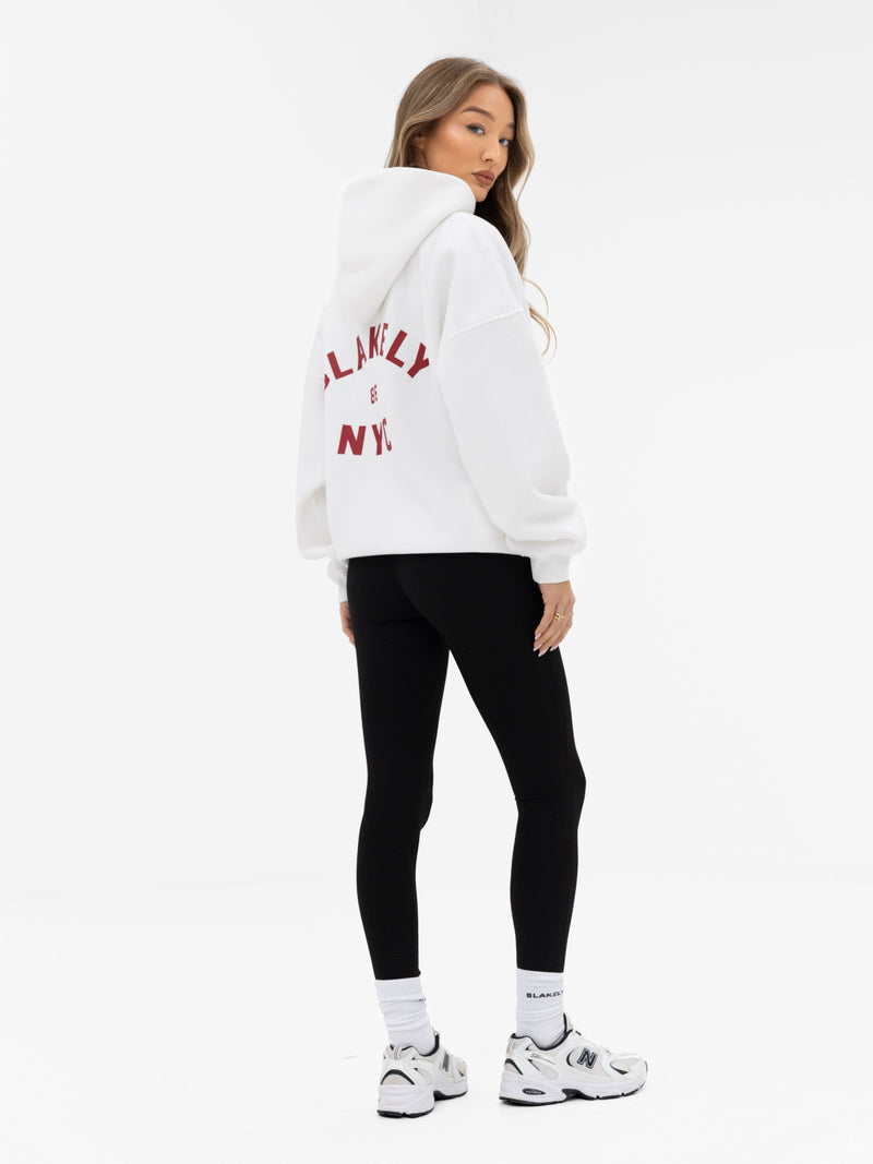 NYC Oversized Hoodie - White & Cherry Red