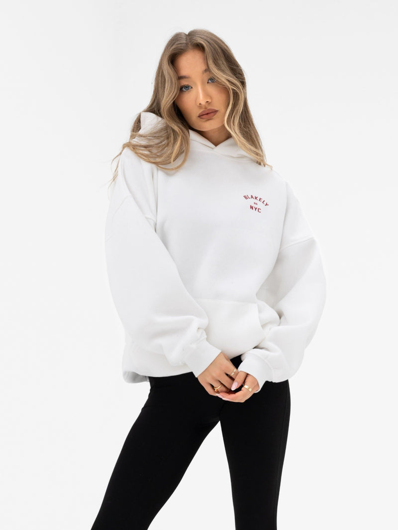 NYC Oversized Hoodie - White & Cherry Red