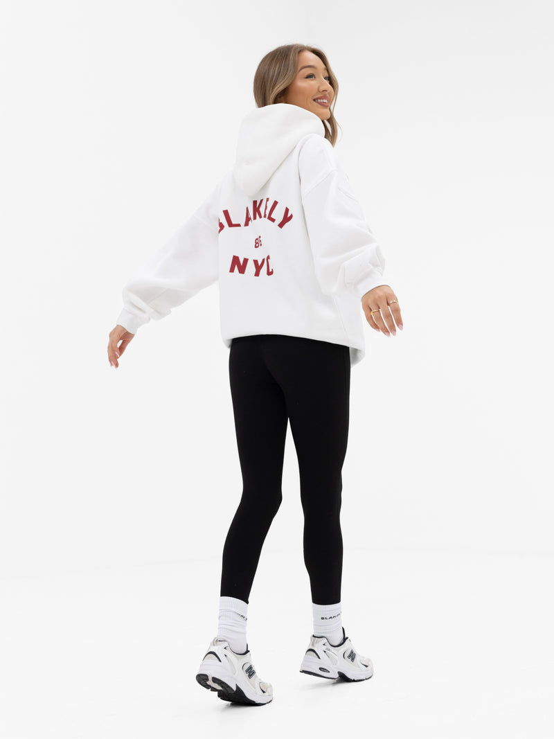NYC Oversized Hoodie - White & Cherry Red