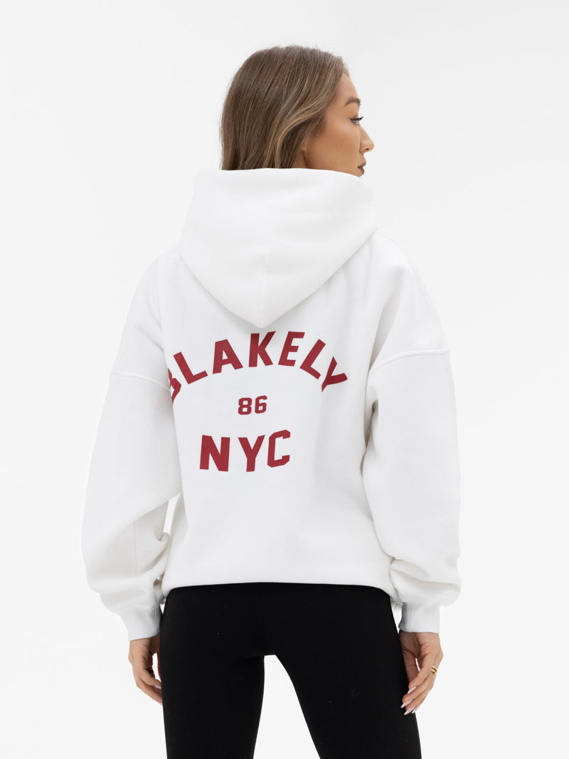 NYC Oversized Hoodie - White & Cherry Red
