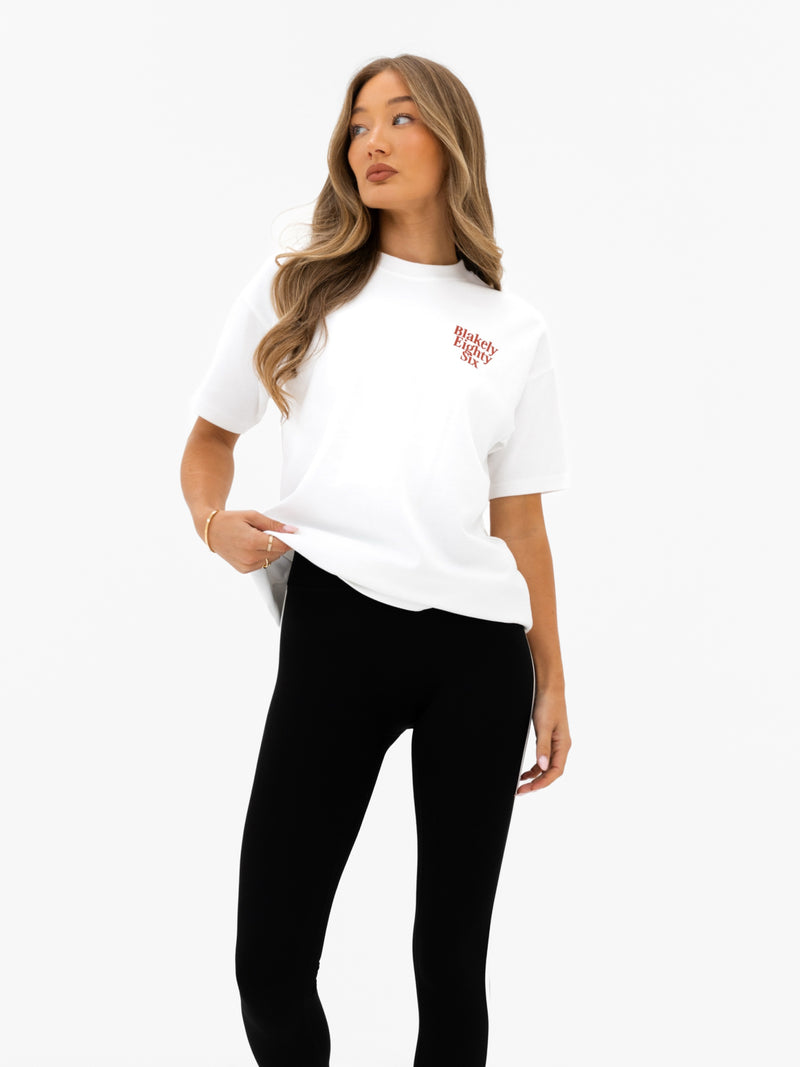 Romi Oversized T-Shirt - Flat White & Washed Red