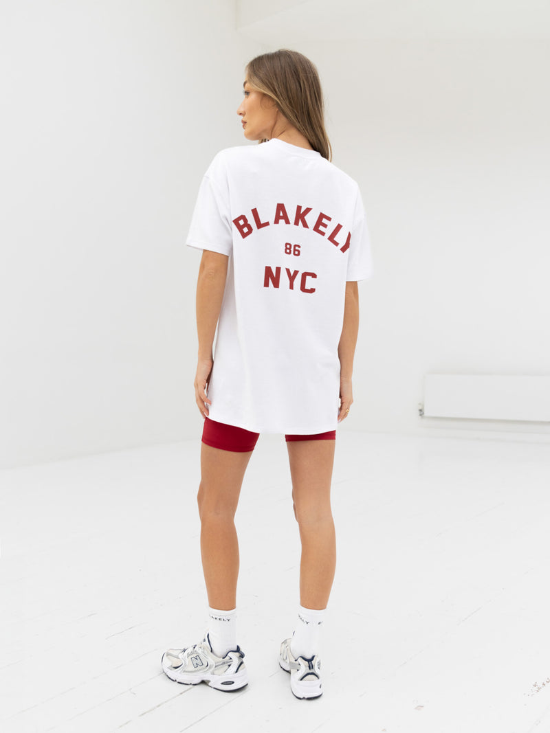 NYC Oversized T-Shirt - White & Cherry Red