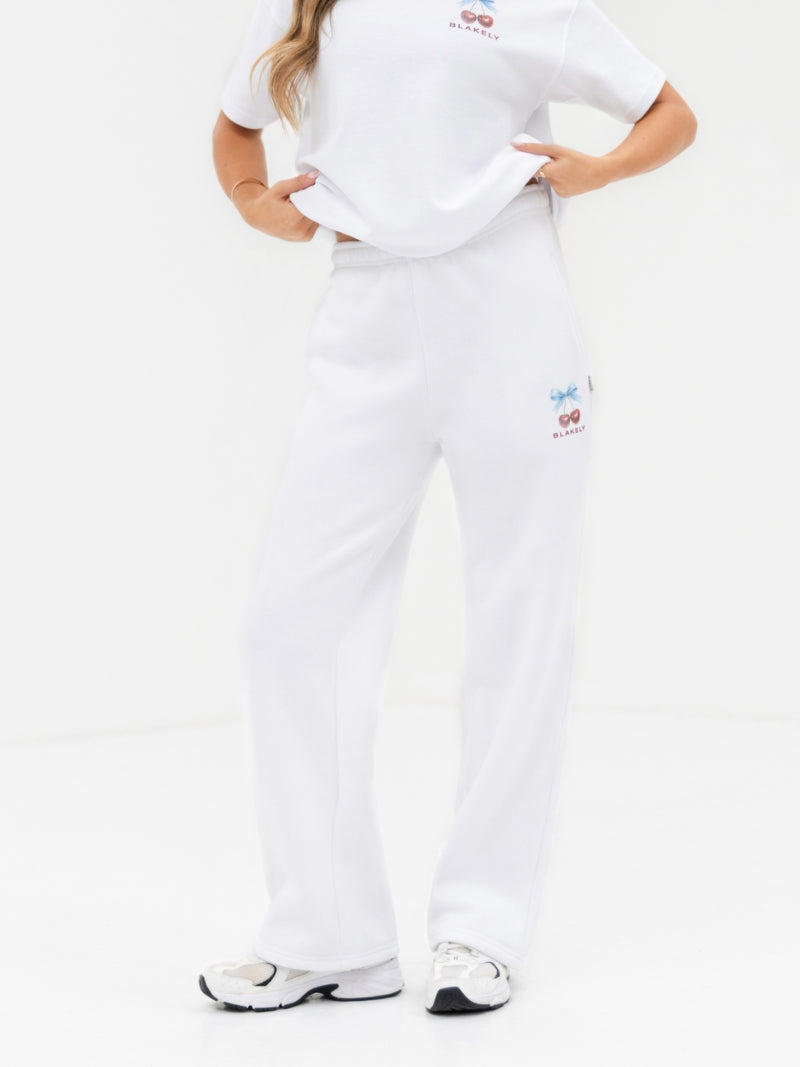 Charli Cherry Print Wide Leg Sweatpants - White
