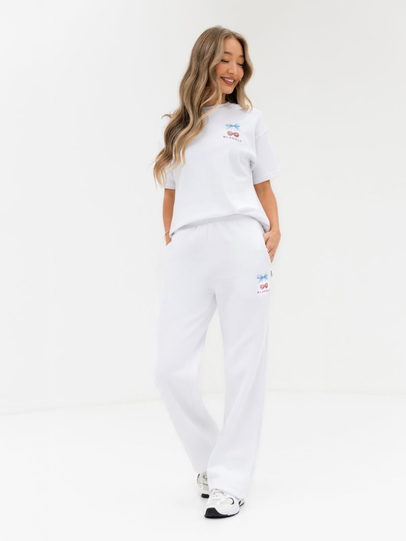 Charli Cherry Print Wide Leg Sweatpants - White