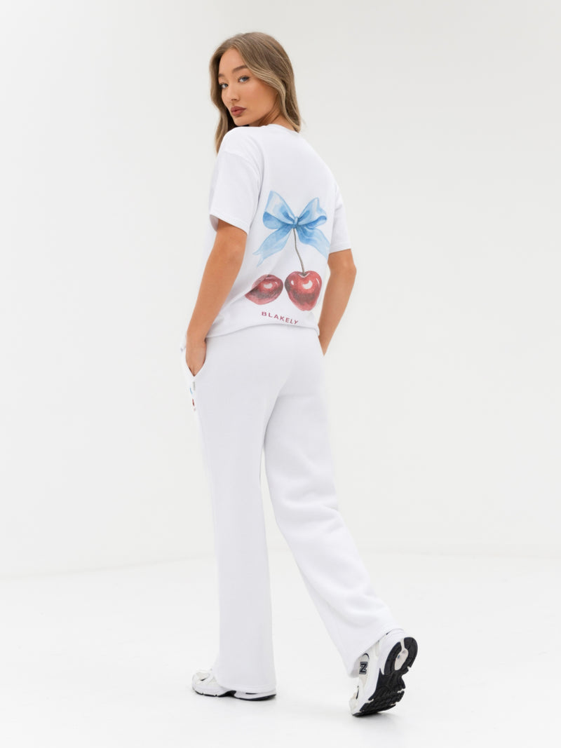 Charli Cherry Print Wide Leg Sweatpants - White