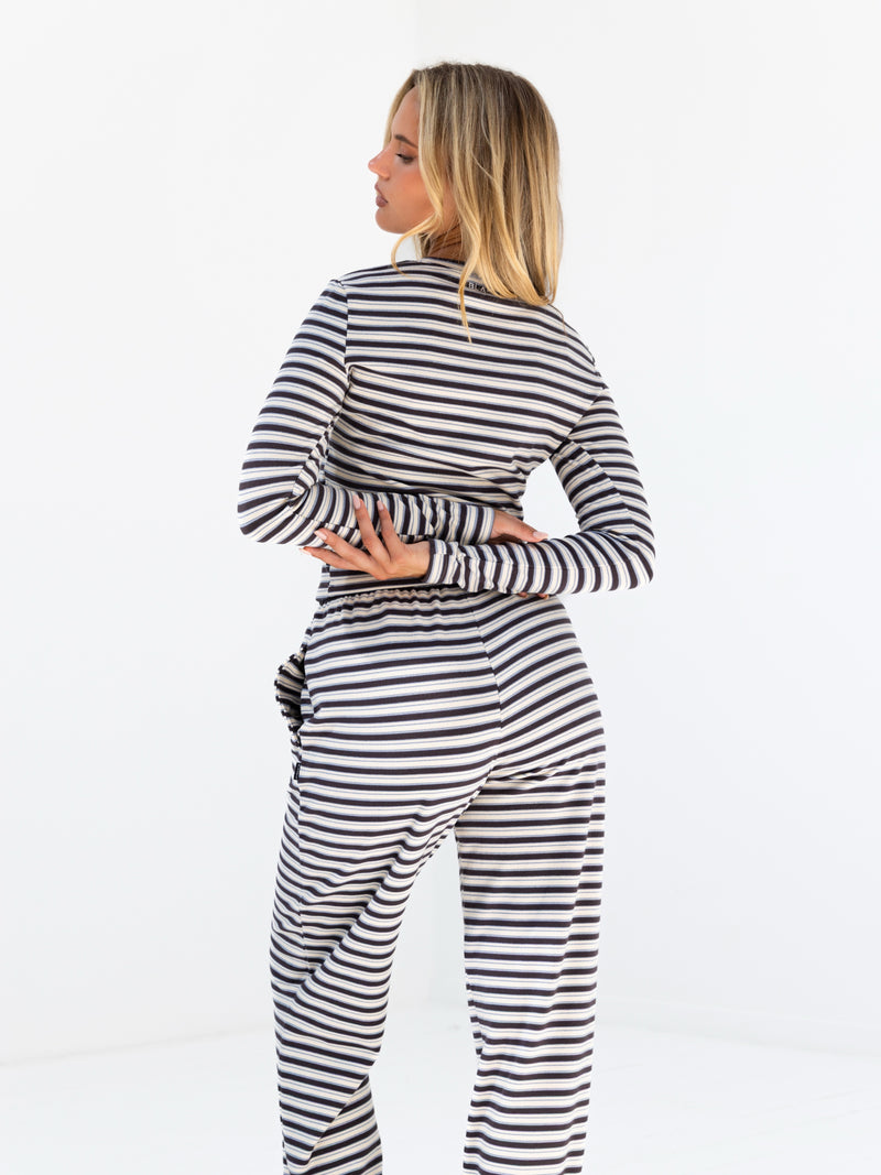 Sadie Stripe Long Sleeve Top - Charcoal Stripe