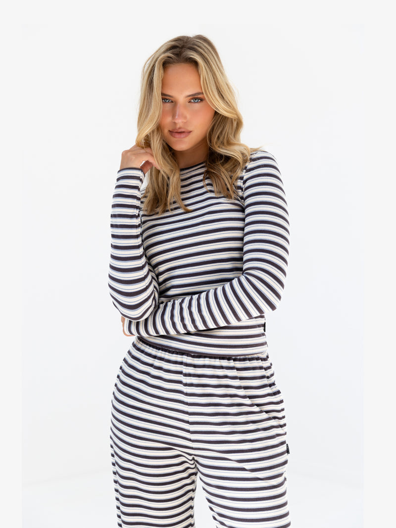 Sadie Stripe Long Sleeve Top - Charcoal Stripe