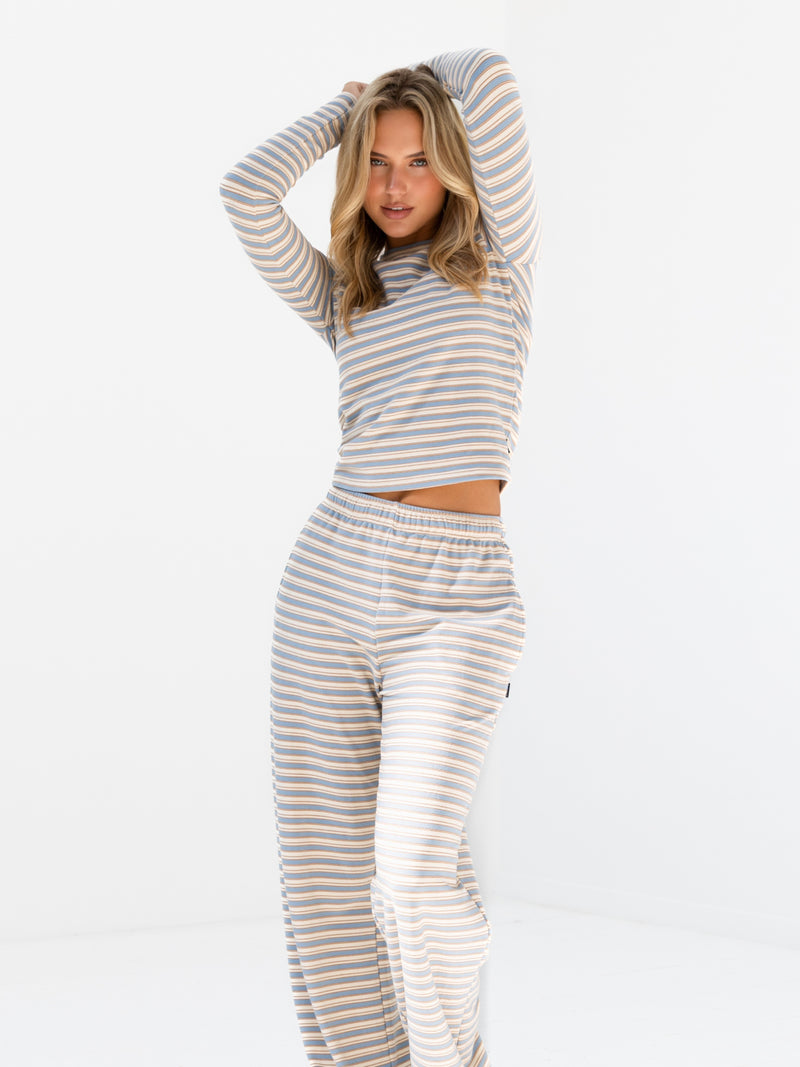 Sadie Stripe Wide Leg Trousers - Baby Blue Stripe