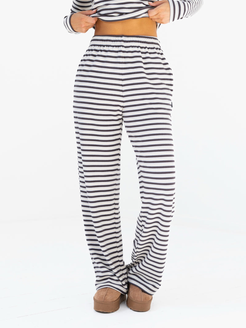 Sadie Stripe Wide Leg Trousers - Charcoal Stripe