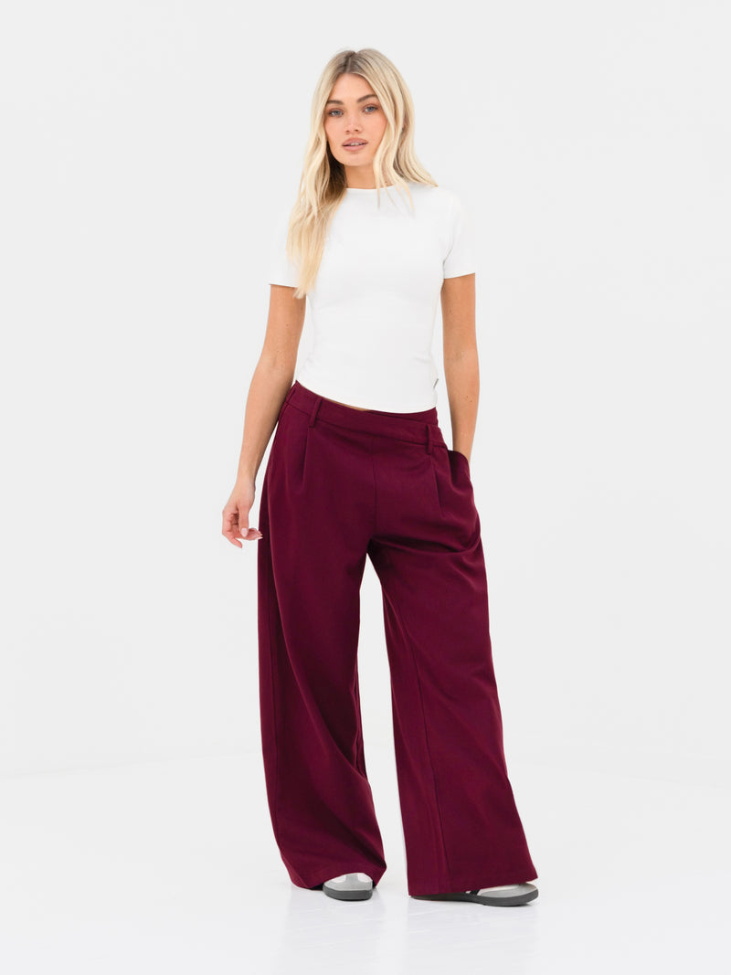 Kady Cross Over Trousers - Burgundy