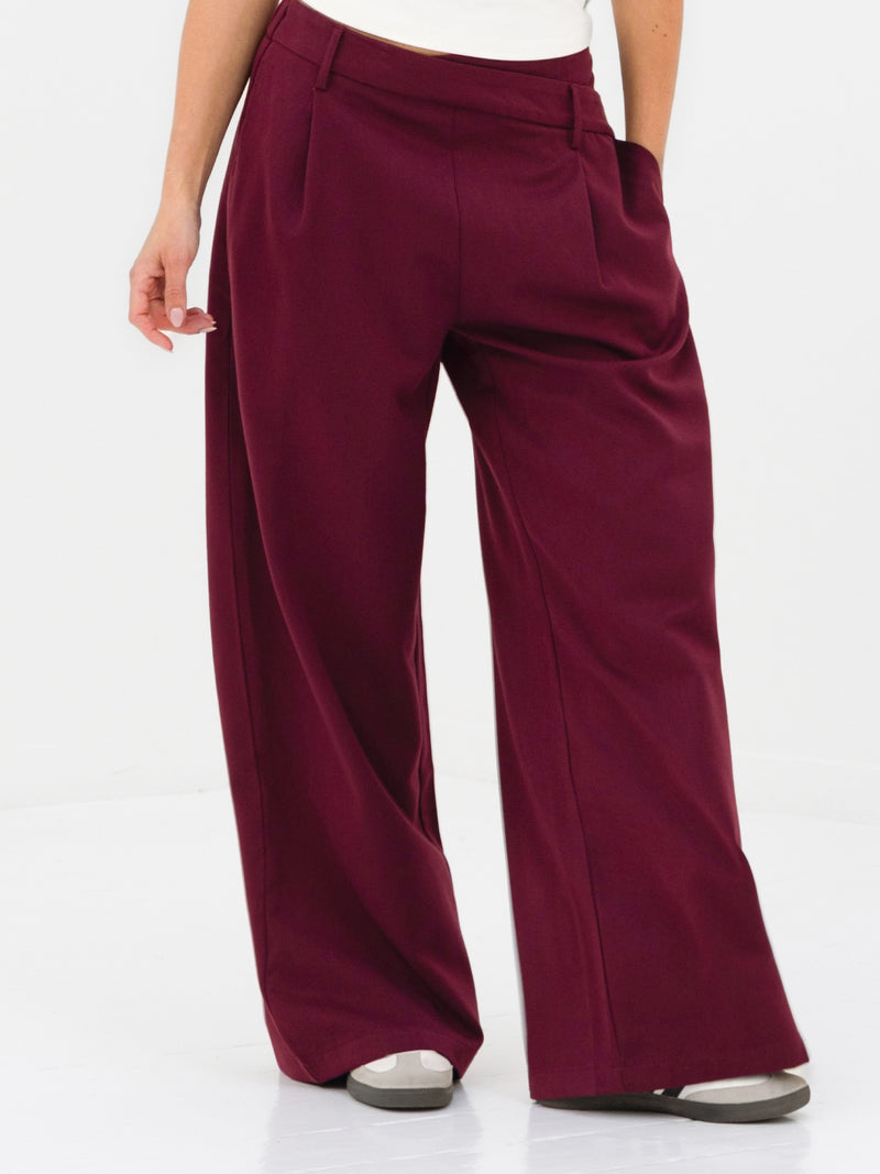 Kady Cross Over Trousers - Burgundy