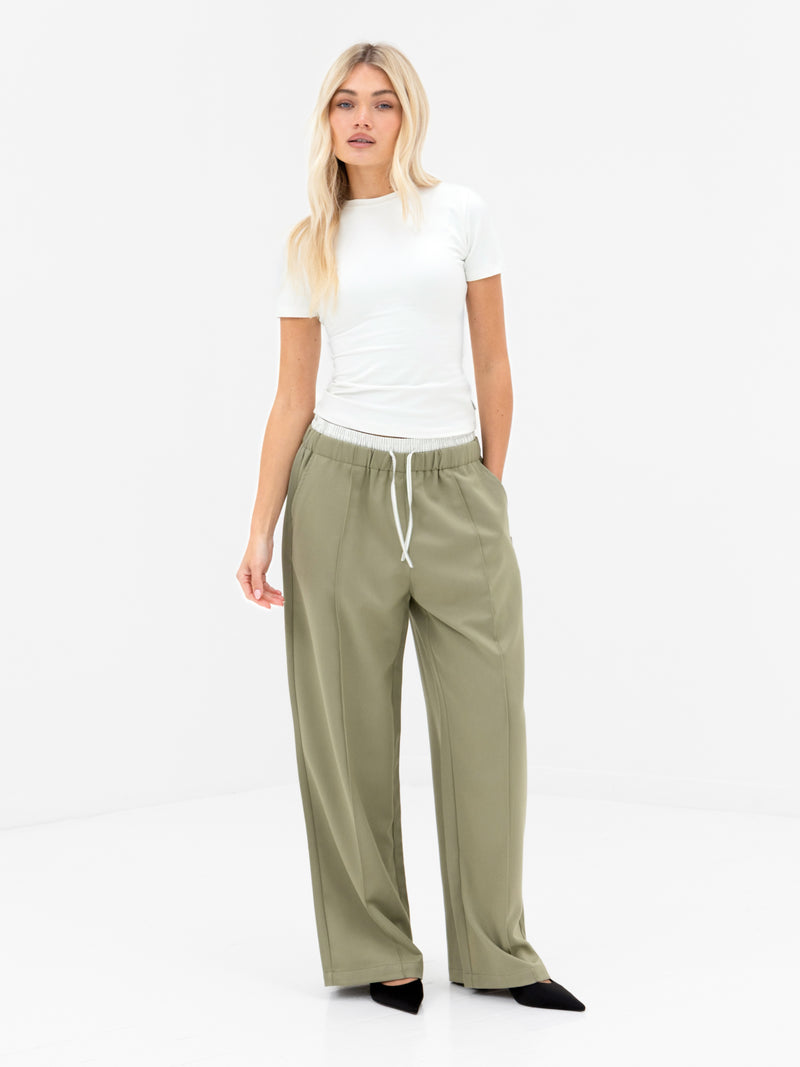 Alana Double Waist Trousers - Warm Olive
