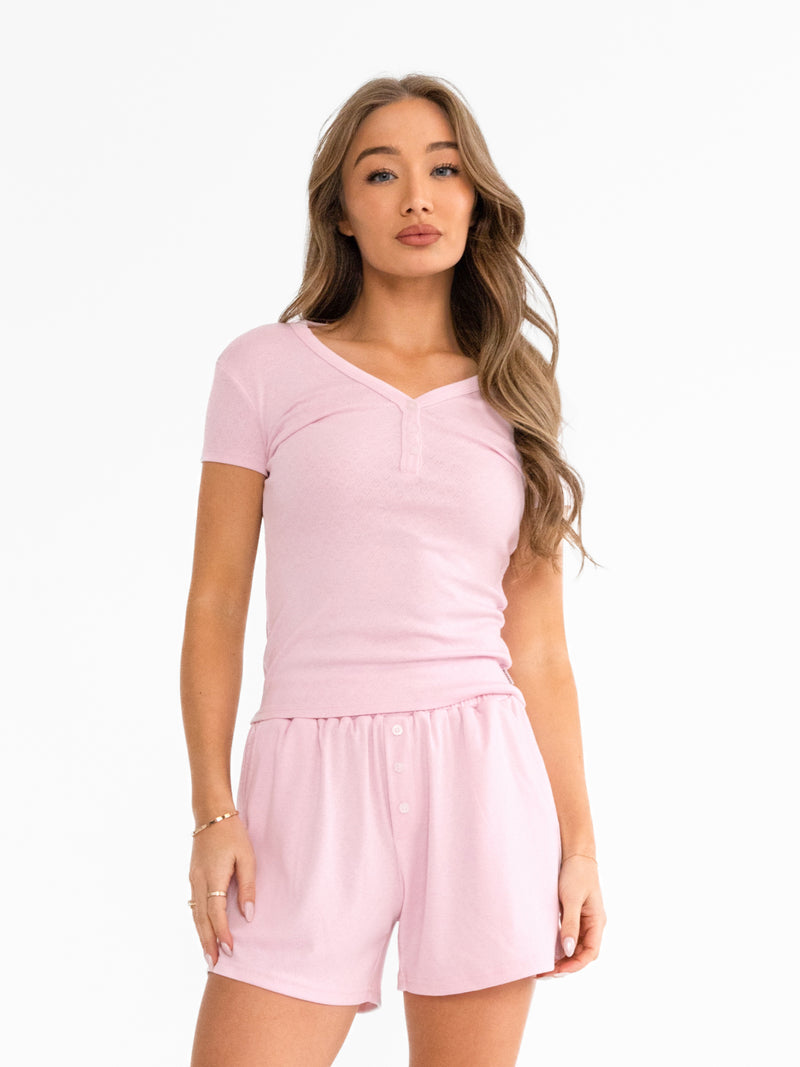 Rosie Pointelle Top - Pale Pink