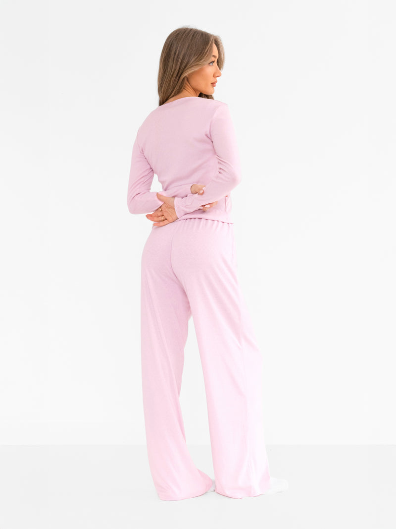 Rosie Pointelle Long Sleeve Top - Pale Pink