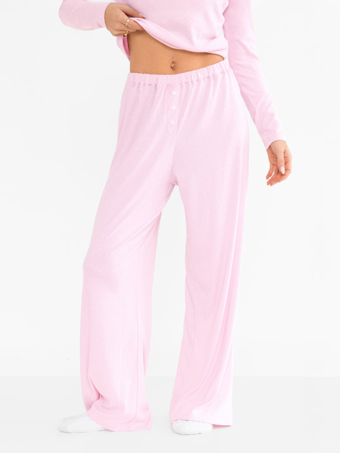 Rosie Pointelle Trousers - Pale Pink