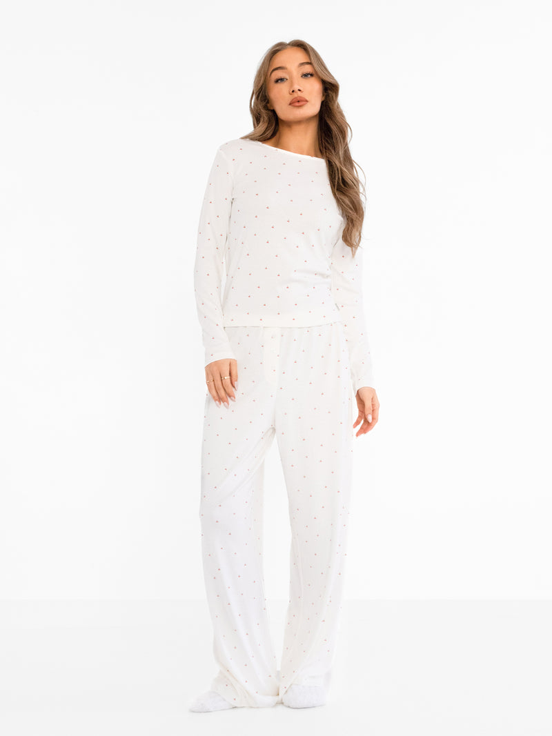 Avery Pointelle Trousers - Cherry Print