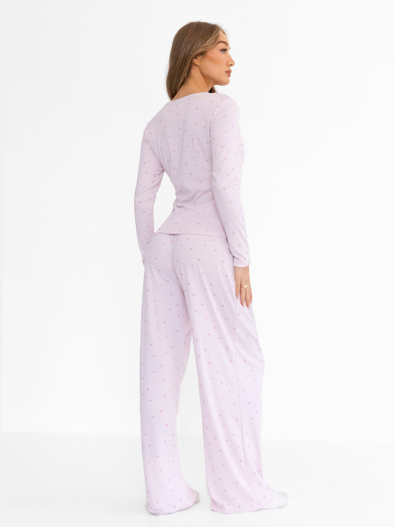 Avery Pointelle Trousers - Heart Print