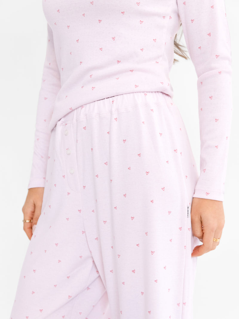 Avery Pointelle Trousers - Heart Print