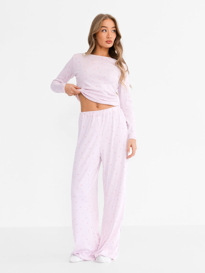 Avery Pointelle Trousers - Heart Print