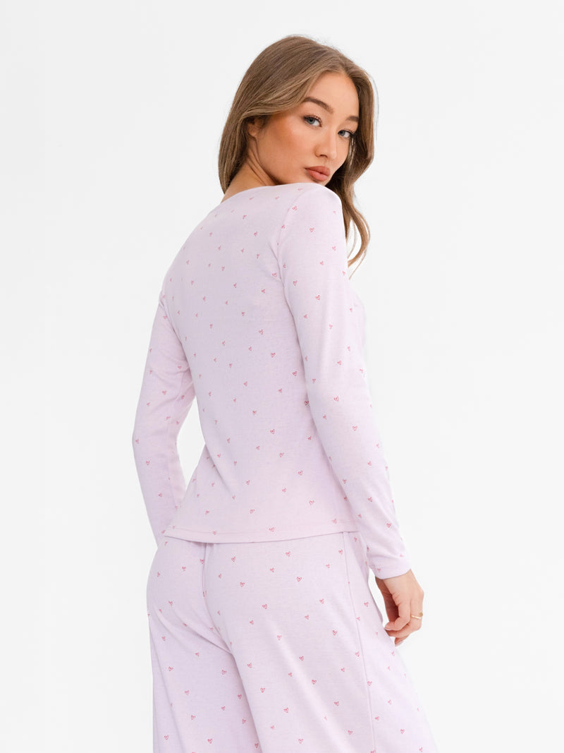 Avery Pointelle Trousers - Heart Print