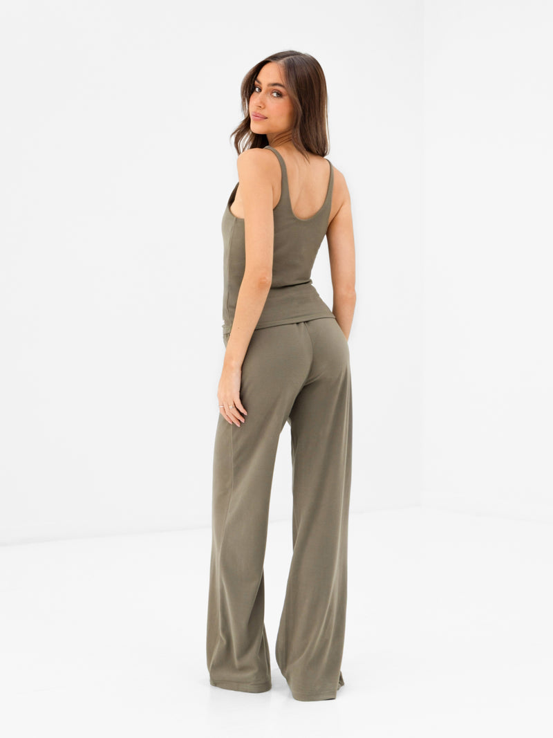 Nellie Wide Leg Trousers - Moss Green