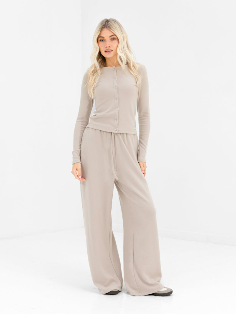 Ebony Wide Leg Trousers - Light Stone