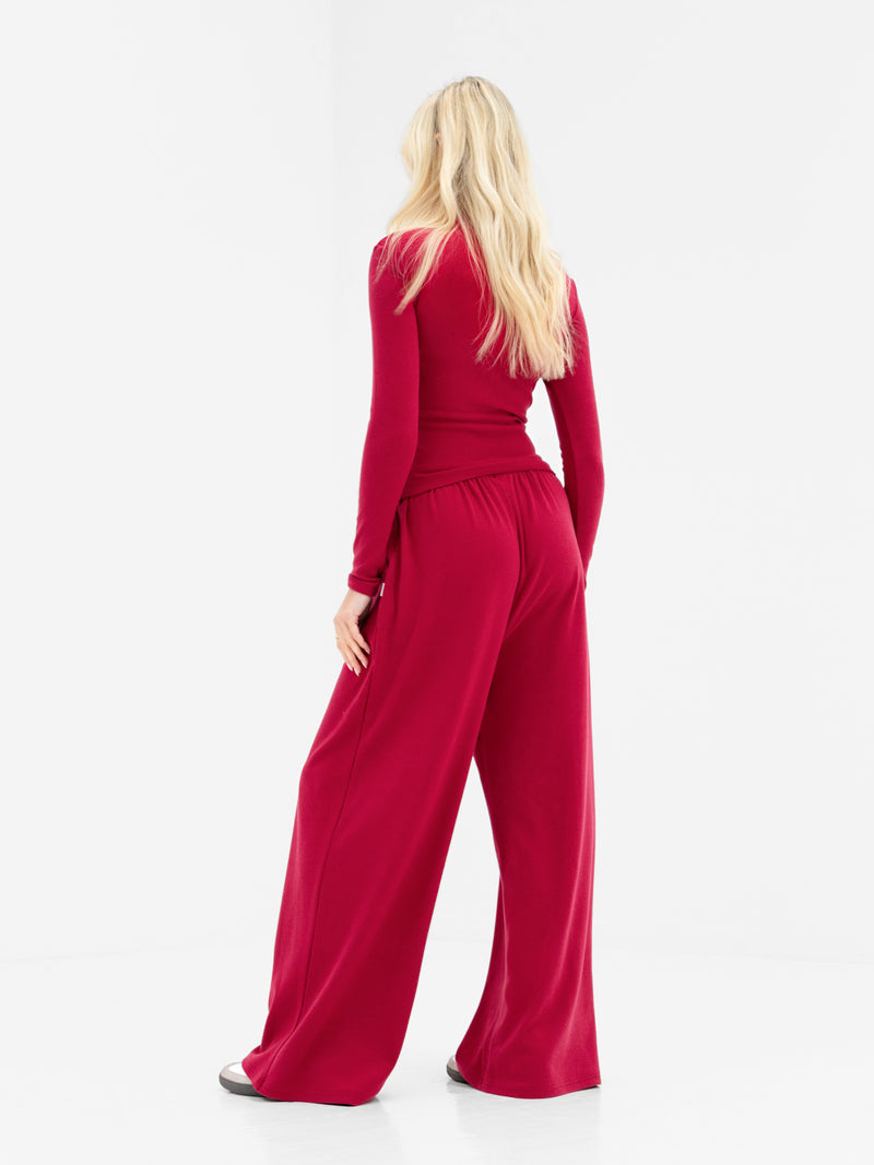 Ebony Wide Leg Trousers - Deep Raspberry