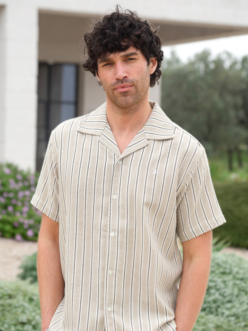 Leon Short Sleeve Relaxed Stripe Shirt - Tan