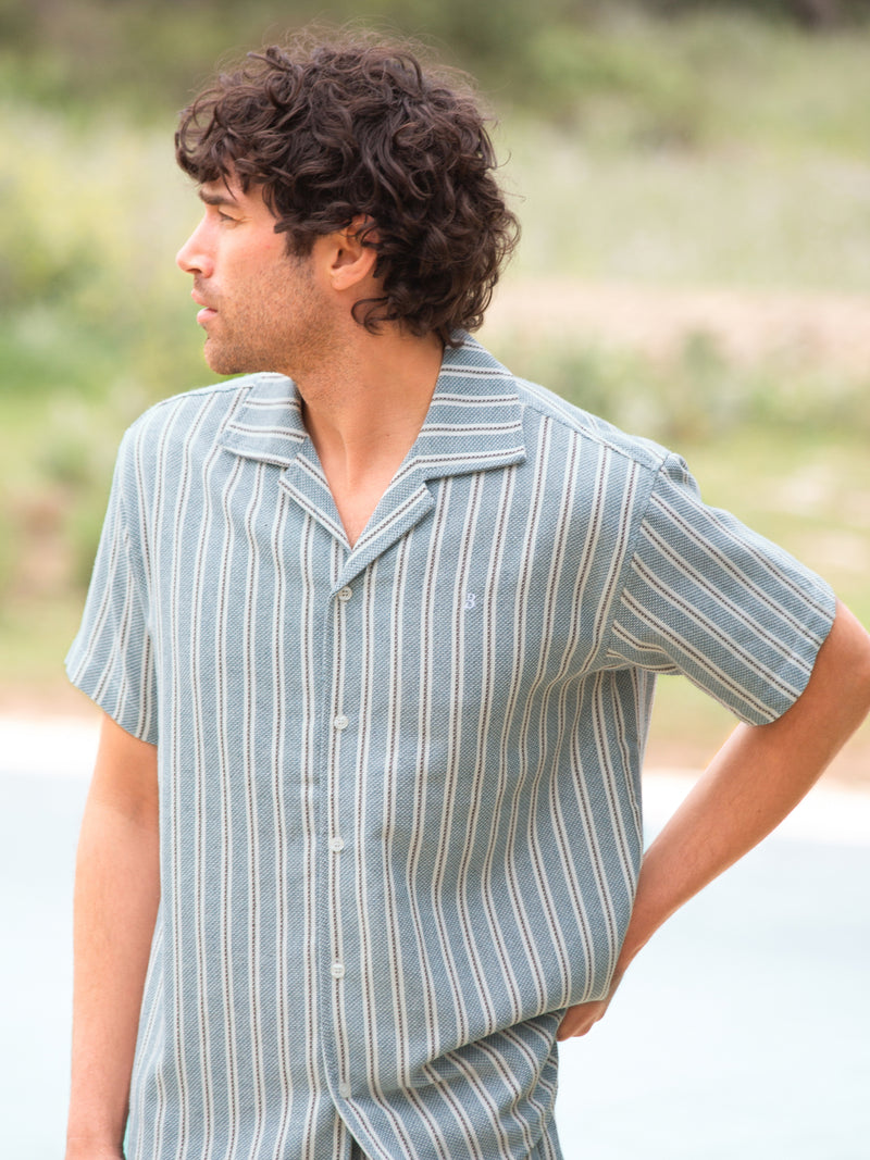 Leon Short Sleeve Relaxed Stripe Shirt - Teal