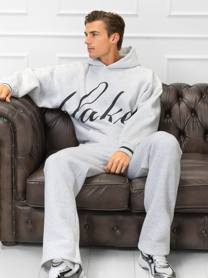 Abel Relaxed Script Hoodie - Marl White