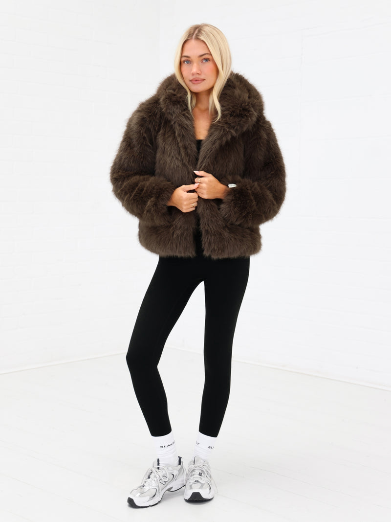 Gigi Faux Fur Hooded Coat - Dark Brown