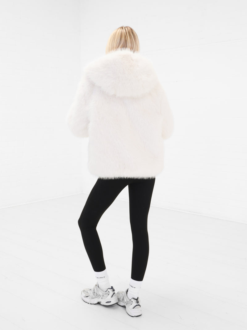 Gigi Faux Fur Hooded Coat - Off White
