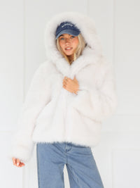 Gigi Faux Fur Hooded Coat - Off White